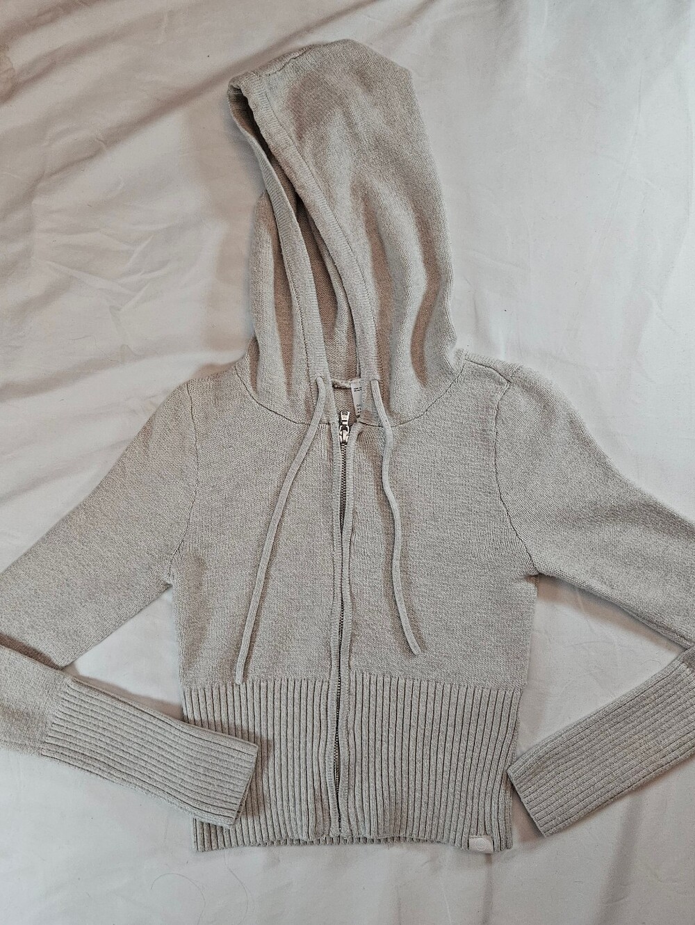Gilly Hicks Womens Cream Long Sleeve Zip Up Hooded Cardigan Sweater Size XS